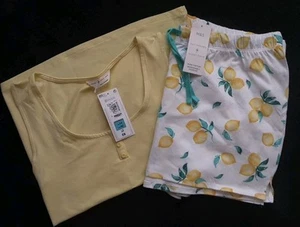 BNWT M&S Ladies Cotton Lemon Mix Short Pyjama Set Size 14 - Picture 1 of 3