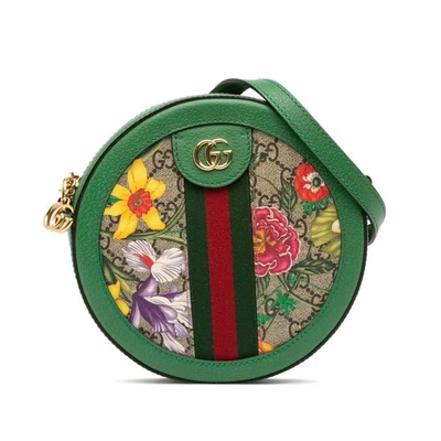 Bandolera Auténtica Gucci Mini GG Supreme Flora Ophidia Redonda Marrón Foto 1 de 4