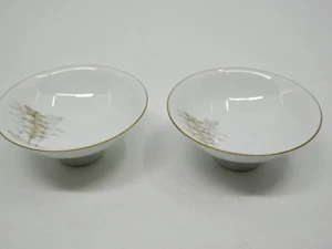2 Pcs Fukagawa Arita Gold Bamboo Salt Dips Porcelain White Gray Trees Japan 901 - Picture 1 of 7