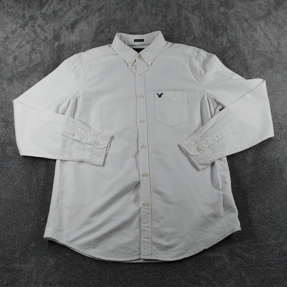American Eagle Shirt Mens Large White Oxford Cotton Seriously Soft Smart Career - Image 1 of 4