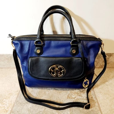 Emma Fox | Navy Blue & Black Leather Crossbody Double Handle Satchel Bag Purse ✨ - Image 1 of 4