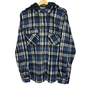 Tony Hawk Flannel Shirt Jacket Shacket Mens XL Hoodie Plaid Blue Black Skater - Picture 1 of 12