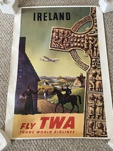 Póster artístico vintage Ireland Fly Twa Trans World Airlines - 100x70 cm. - Imagen 1 de 8