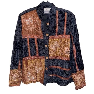 Vintage Jacket Womens Large Patchwork Artsy Boho Velvet Burnout Silk Whimsigoth - Picture 1 of 13