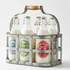 Galvanised 6 Milk Bottle Holder Tidy Crate Rack Carrier Doorstep Store Caddy - Picture 1 of 6