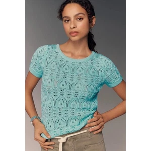 Camiseta suéter cosida a ganchillo azul verde by Anthropologie para mujer talla grande - Imagen 1 de 14