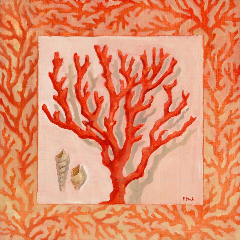 Mural de azulejos de salpicadero de cerámica con temática de concha de mar - Gruta de coral 2 Foto 1 de 1