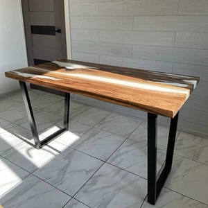 Resin and Wood Dining Table – Modern Handmade Epoxy River Design - Picture 1 of 7