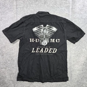 Harley-Davidson Fully Loaded Garage Shirt Mens Medium Black Button Up Biker - Picture 1 of 8