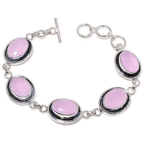 VALENTINO Bracciale gioielli in argento sterling 925 fatto a mano con pietre preziose quarzo rosa misura 7 8"