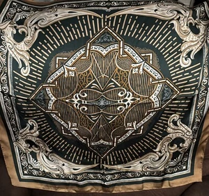 Silk Paisley Pattern Scarf/Wrap 26” Square Hunter Green Cream Brown Beautiful - Picture 1 of 5