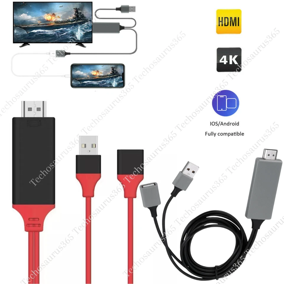 Adaptador 1080P HD HDMI con cable duplicado teléfono a TV HDTV para iPhone/iPad/Android Foto 1 de 4
