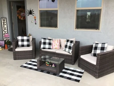 Превосходный коврик в клетку Buffalo — черно-белый, клетчатый ковер 2 фута x 6 футов - Изображение 1 из 4