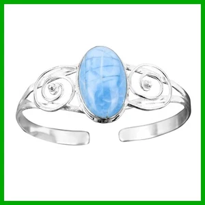 Mothers day Sale Sterling Silver Oval Owyhee Blue Opal Stone Sisters Gift Bangle - Picture 1 of 7
