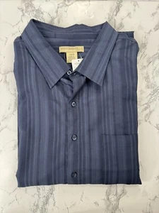 Island Passport Navy Blue Striped Hawaiian Shirt 4XLT Tall Short Sleeve Rayon - Picture 1 of 13