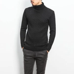 Men Turtleneck Knitted Sweaters Cozy Winter Long Sleeve Twisted Pullover Sweater - Picture 1 of 21