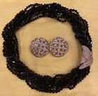 Vintage Ciner Glass Beads, Crystal Collar And Earring Set