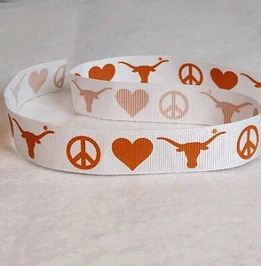 NEW 3 Yd / 9 Ft University of Texas Longhorns 22mm Crease Free Fabric Ribbon - Picture 1 of 3