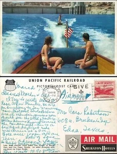 US Airmail Cover SF to Edna Texas 1953 Union Pacific Railroad Sheraton Hotels - Picture 1 of 3
