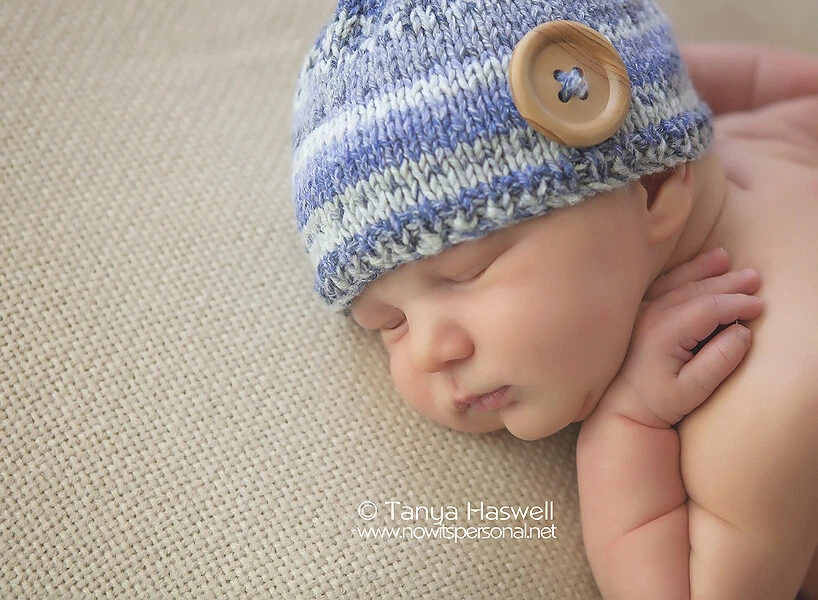 Sombrero de bebé tejido a mano gorro utilería Fair Isle niño nórdico azul gris recién nacido-12M Foto 1 de 4