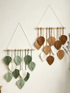 Makramee Wandteppich Boho Blatt Deko Braun Grün Wandbehang Wohnzimmer Geschenk - Bild 1 von 12