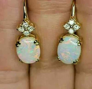 2Ct Oval Cut Natural Fire Opal Women Drop/Dangle Earrings 14K Yellow Gold Plated - Picture 1 of 7