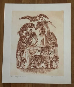 HERBERT LEWIS FINK  Signed Original Etching- LADY OF THE ANIMALS, 109/140 - 1973 - Picture 1 of 3