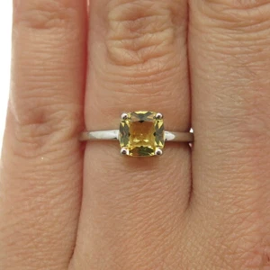 DAZZLERS 925 Sterling Silver Real Cushion-Cut Citrine Ring Size 6 - Picture 1 of 8