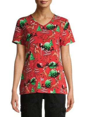 NWT Scrub Top Rudolph the Red Nosed Reindeer Women Size X-Small XS Christmas NEW - Image 1 of 4