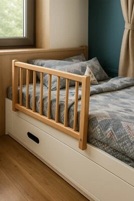 Riel de cama de madera de haya 75x50 cm | Protector de cama barandilla natural, desmontable, seguro Foto 1 de 4