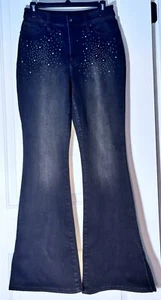I.N.C. High Rise Flare Black Rhinestone Crystal Studded Jeans Size 6 Stretch - Picture 1 of 5