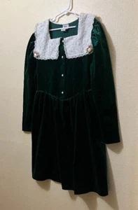 Vintage Brooke Lindsay Girls Green Velvet Lace Collar Fancy Dress Size 14 - Picture 1 of 7