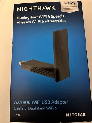 NETGEAR  NIGHTHAWK AX1800 WI FI 6 USB 3.0 ADAPTER- A7500 BLACK NEW SEALED BOX - Image 1 of 4