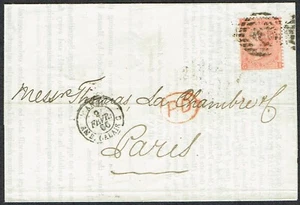 1866 Entire London-Paris 4d Vermilion Pl 7 GI Red 'PD' Cat. £140.00 - Picture 1 of 2