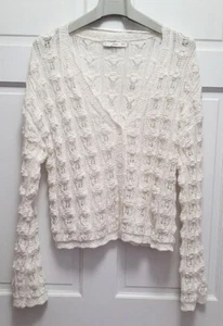 Mango MNG Women's Crochet Knitted Cardigan - Off White - Size Large - Picture 1 of 8