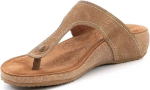 New Taos Lucy Embossed Suede Leather Thong Wedge Sandal, Taupe 10-10.5/41 - Picture 1 of 16