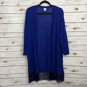 Maglione cardigan grande Chicos Travelers blu royal maglia liscia liquida orlo frange - Foto 1 di 8