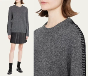 THEORY Blanket-Stitch Marled Cashmere Crewneck Sweater in Black-Multi sz XS $495 - Picture 1 of 14