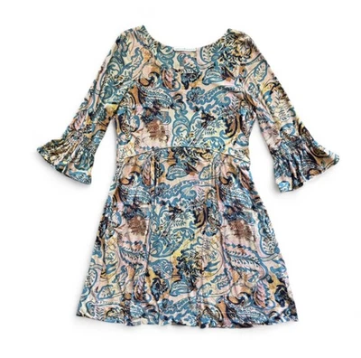 Peruvian Connection Paisley Midi Dress Sz L Boho Cottagecore Pima Cotton - Image 1 of 4