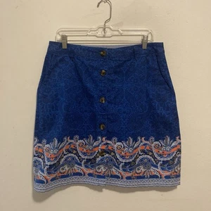 LAND'S END blue black white orange paisley button up wrap straight skirt 10P - Picture 1 of 9