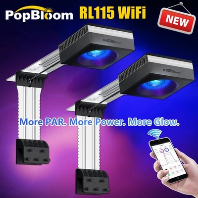 PopBloom Reef LED RL115 Lumières d'aquarium d'eau salée contrôle d'application récif pour 36 pouces 48 pouces - Photo 1/4