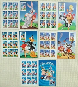 US Complete sets- 5 Looney Toons Sheets- Porky Tweety,Bugs Bunny, etc.+ 2 COVERS - Picture 1 of 2