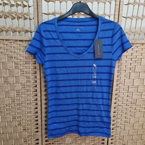 Ladies Tommy Hilfiger Bright Blue Striped V Neck T-shirt size Small BNWT - Picture 1 of 6