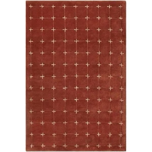 Indian Hand-Tufted Modern Abstract Rug in GEOMETRICAL And CHECKED Rust Color - Picture 1 of 4