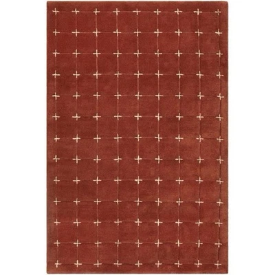 Indian Hand-Tufted Modern Abstract Rug in GEOMETRICAL And CHECKED Rust Color - Image 1 of 4