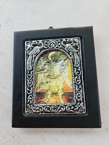 Orthodox St. Michael Erzengel Farbskizze schwarz Holz silber Harz kleiner Rahmen - Bild 1 von 7