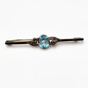 Antica spilla da bar vintage Vermeil argento sterling vetro blu foglie bacche - Foto 1 di 5