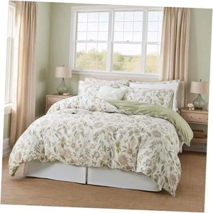 Floral Duvet Cover Set Size Premium 100% Cotton Light Green Queen Garden Glade - Picture 1 of 7