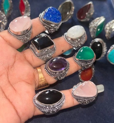 Diseñador Surtido MIx Piedras Preciosas 925 Plata de Ley Plateado Anillos Joyería SS007 Foto 1 de 4