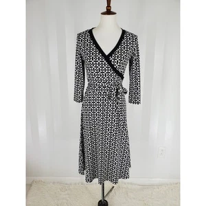 CHARTER CLUB Women's Black & White Patterned Fit & Flare Dress Sz 4 - Picture 1 of 9